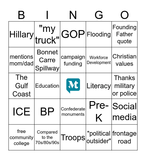 2019 Gubernatorial Debate Bingo Card
