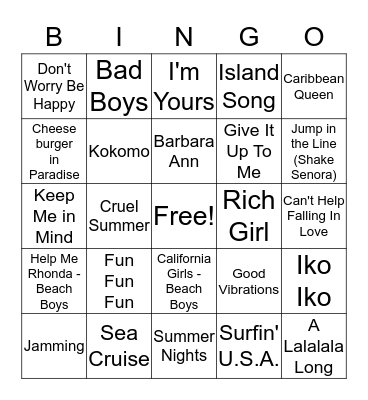 ISLAND AND SURF Bingo Card