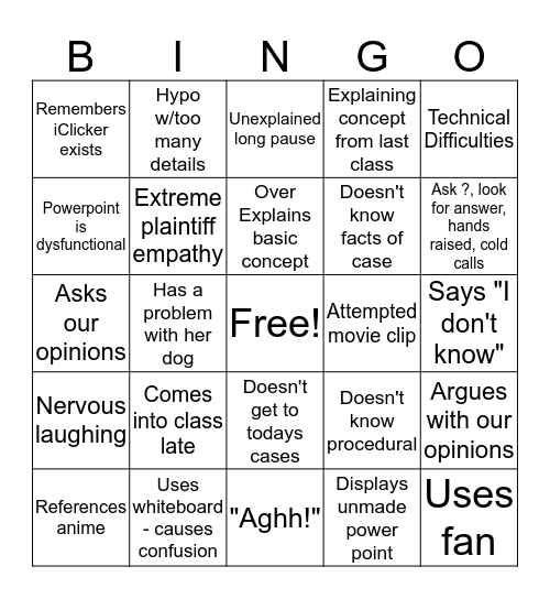 Torts Section A Bingo Card