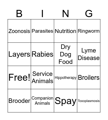 Poultry & Companion Animal Lessons Bingo Card