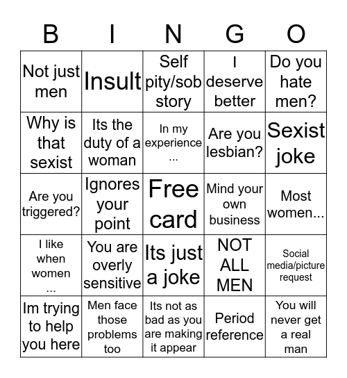Shitty man bingo Card
