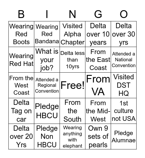 DELTA Bingo Card