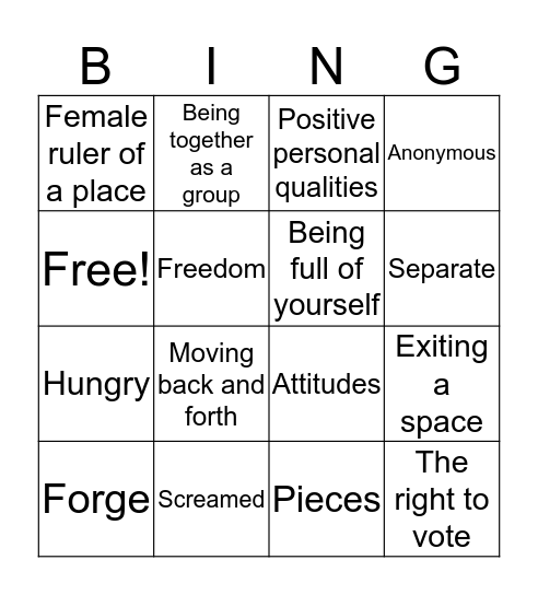 U2 W1 Bingo Card