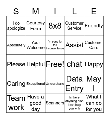 Customer Service Bingo Card