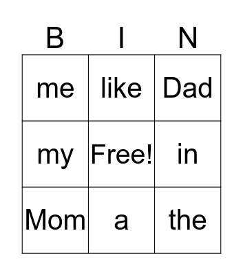 Trey's Sight Words  Bingo Card