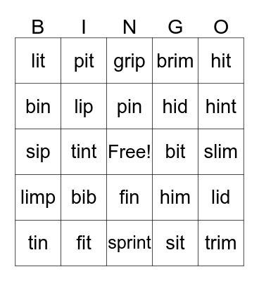 Short i Bingo Card