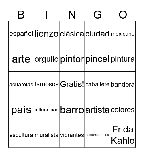Latinx Artist Bingo Card