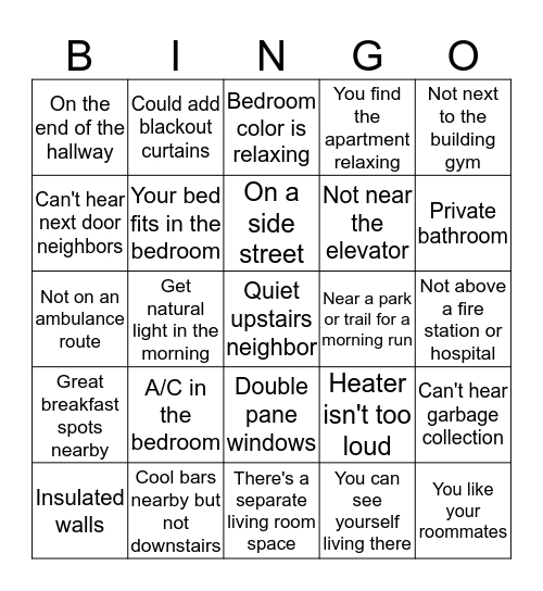 Dream apartment bingo Card