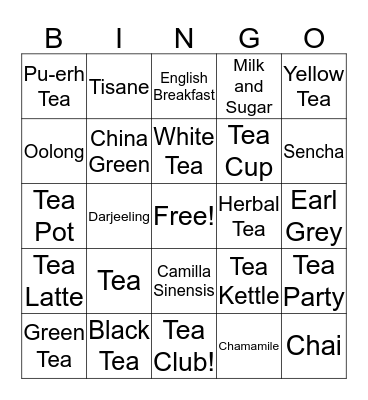 Tea Club! Bingo Card