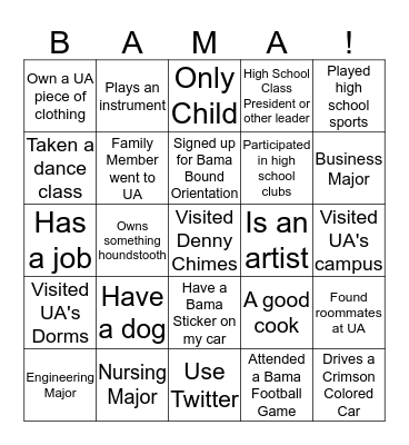 Roll Tide! Bingo Card