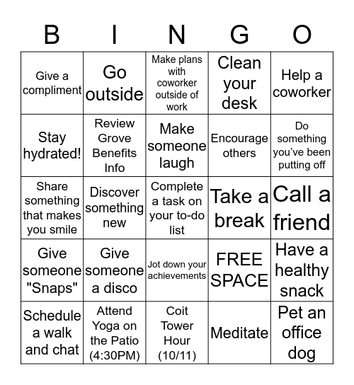 World Mental Health Day Bingo Card