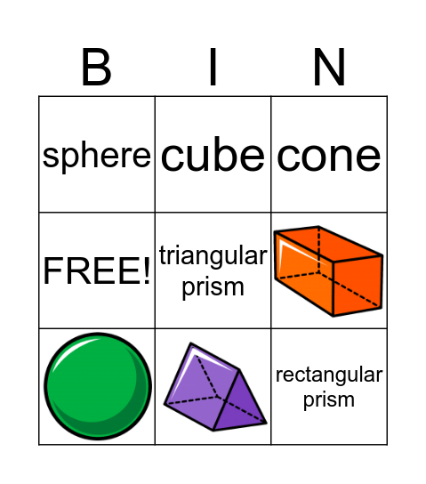 3D Shapes Bingo Card