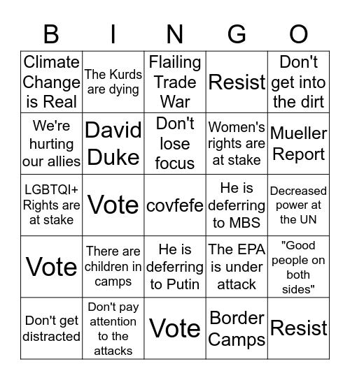 Trump in Minneapolis Bingo Card