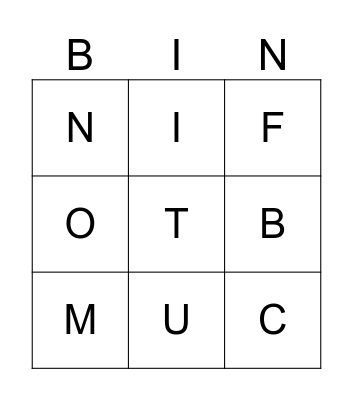 letters Bingo Card