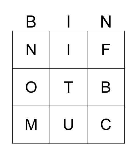 letters Bingo Card