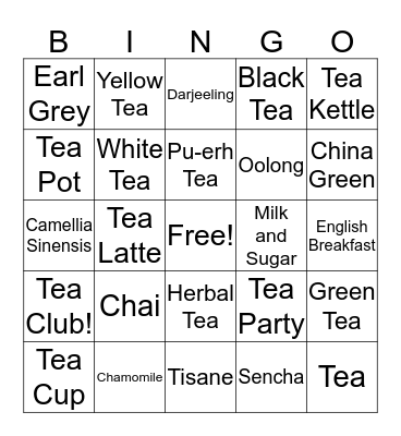 Tea Club! Bingo Card