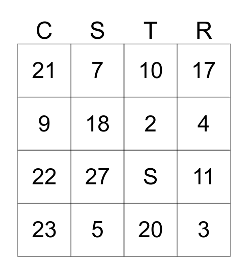 CSTR Bingo Card
