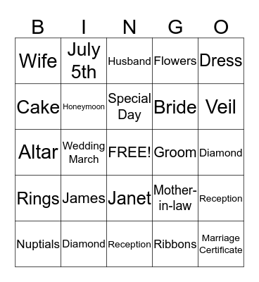 Bridal Shower Bingo Card