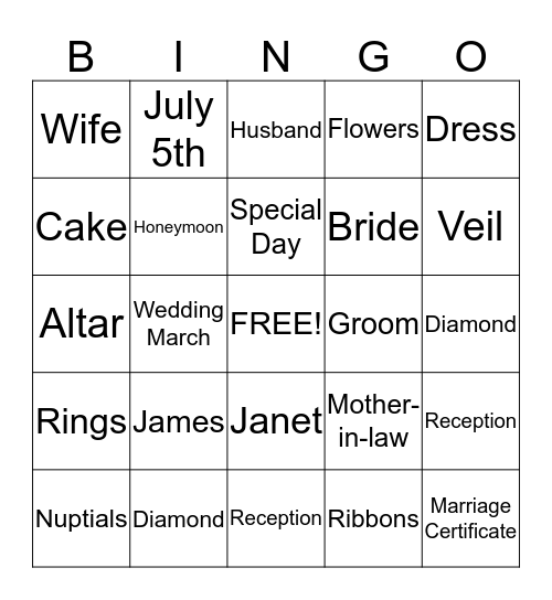 Bridal Shower Bingo Card