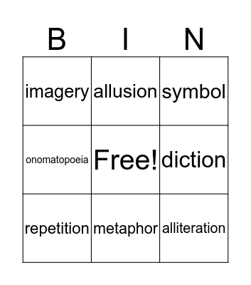 Figurative Language Bingo Card