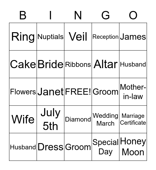 Bridal Shower Bingo Card
