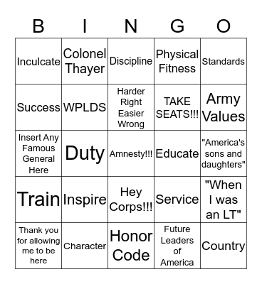 Thayer Dinner  Bingo Card