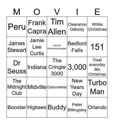 Holiday Movies Bingo Card