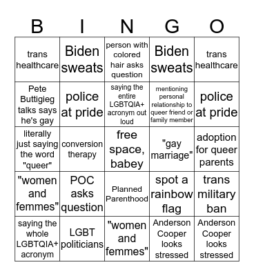CNN LGBT Town Hall Bingo Card