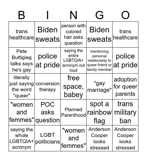 CNN LGBT Town Hall Bingo Card