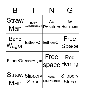 Logical Fallacies Bingo! Bingo Card