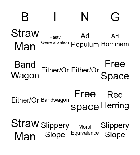 Logical Fallacies Bingo! Bingo Card