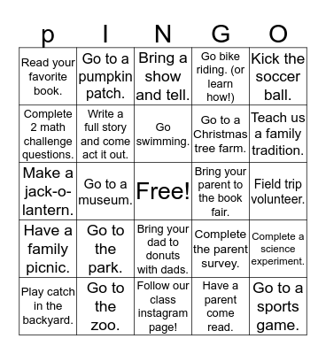 Parent Involvement Nurtures Great Opportunities Bingo Card