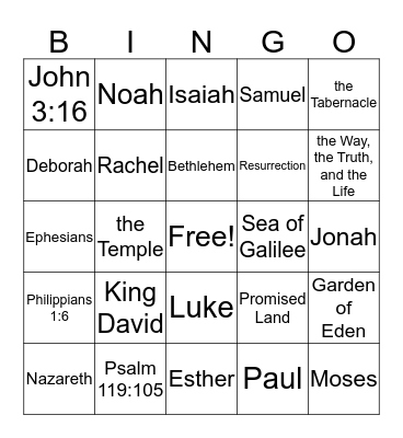 Bible Bingo Card