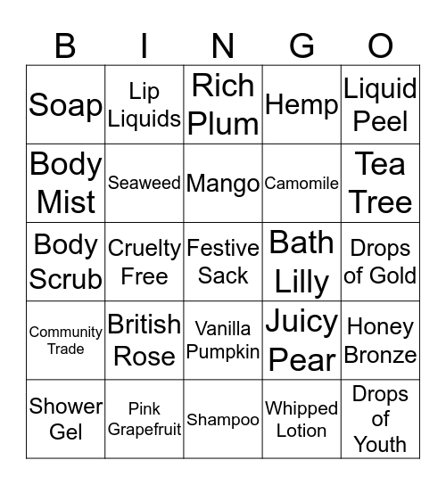 Body Shop Bitchy Bingo Card