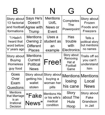 Robert Myers Bingo Card