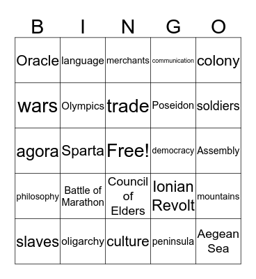 Ancient Greece Bingo Card