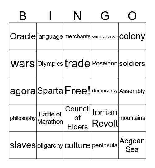 Ancient Greece Bingo Card