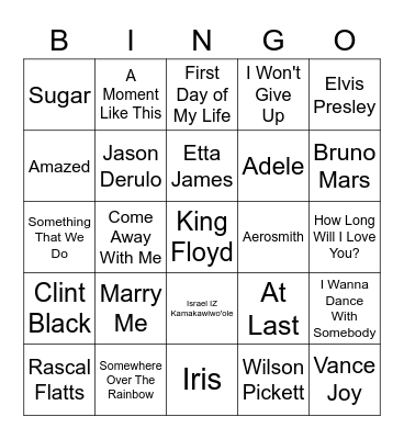 Wedding Songs!! Bingo Card