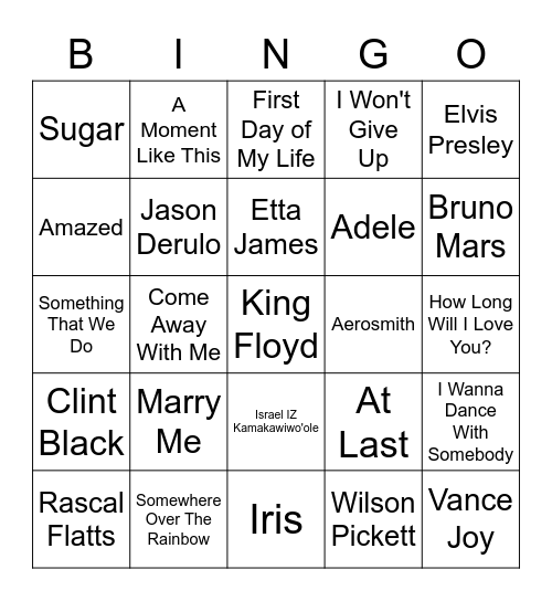 Wedding Songs!! Bingo Card