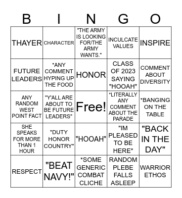THAYER AWARDS BINGO Card