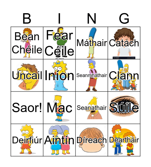 Mé Féin agus Mo Theaghlach Bingo Card