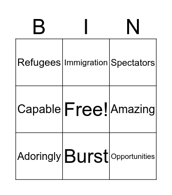 Vocabulary Bingo Card