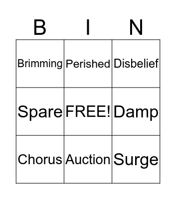 Vocabulary Bingo Card