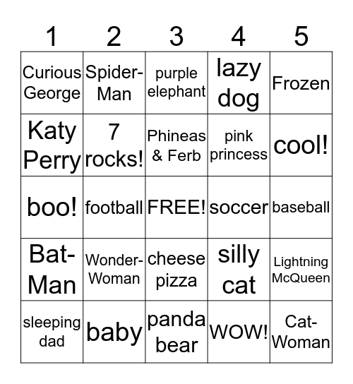 Ally's Birthday -- game 2 Bingo Card