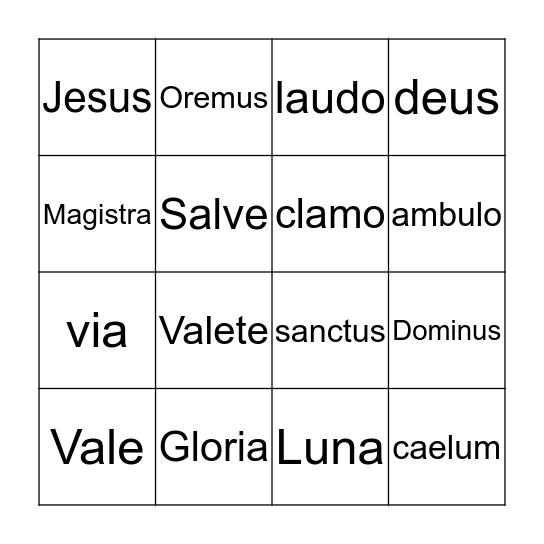 Latin Bingo Card