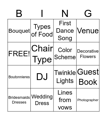 Wedding Bingo Card