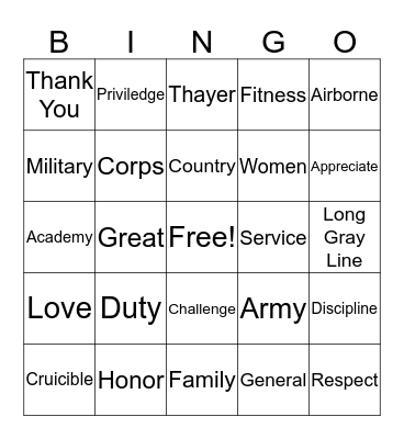 Thayer Award Speech Bingo Card