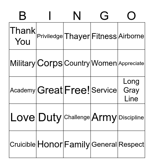 Thayer Award Speech Bingo Card