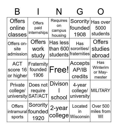 HBCU & TRIBAL COLLEGE FAIR Bingo Card