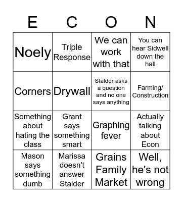 Sixth Period Bingo Card